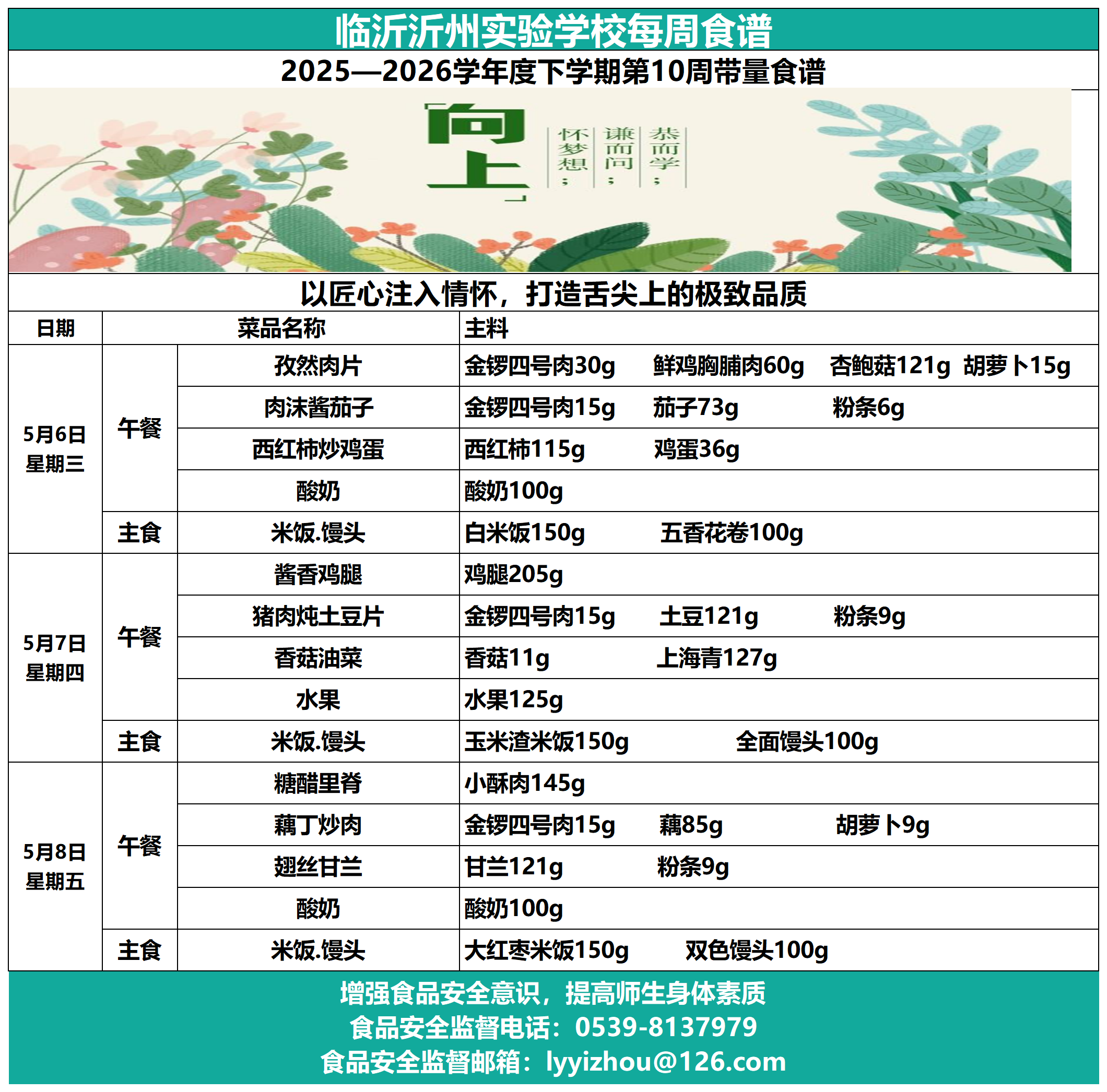 临沂沂州实验学校2025-2026年度下学期第10周带量食谱(1)_Sheet1.png